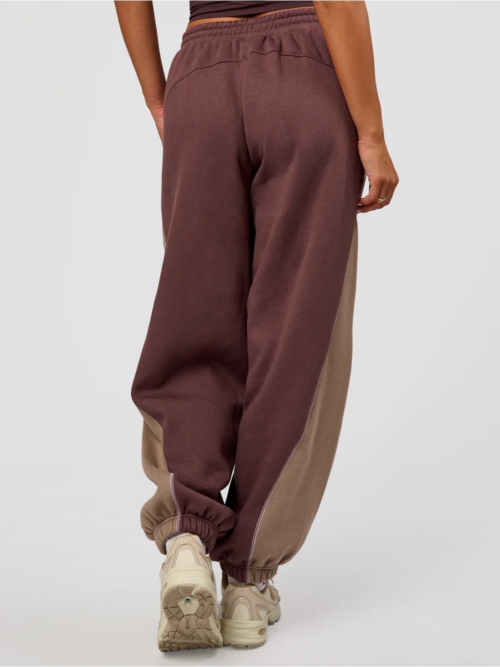 LSKD Power Play Stitch Up Fleece Sweat Pant In Cocoa Powder/Marshmallow NWT - Picture 3 of 8